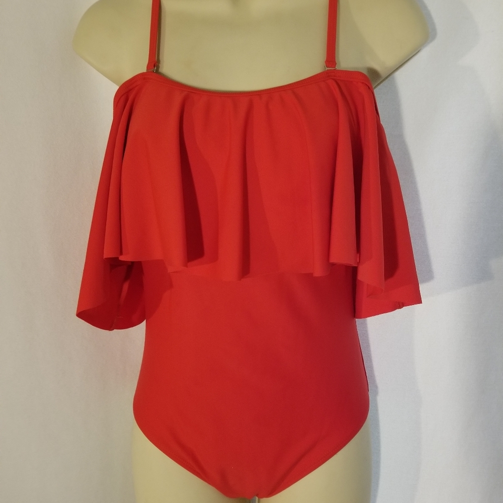 SEXY NEW TEMPT ME RED OFF THE SHOULDER ONE PIECE SWIMSUIT SIZE S VACATION POOL